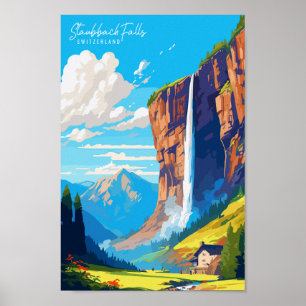 Póster Ilustracion de viaje vintage de Staubbach Falls