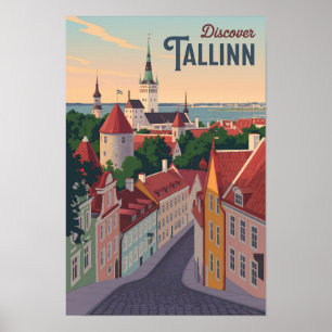 Póster Ilustración de viaje vintage de Tallin Estonia