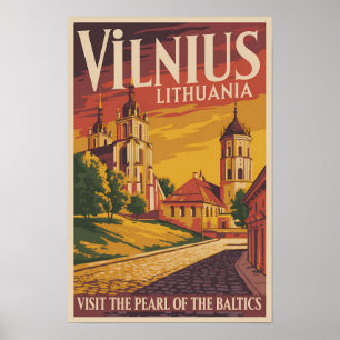 Póster Ilustración de viaje vintage de Vilnius Lituania