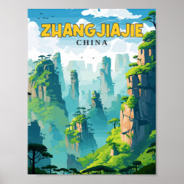 Póster Ilustracion de viaje vintage de Zhangjiajie China