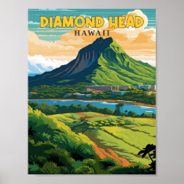 Póster Ilustracion de viaje vintage Diamond Head Hawaii