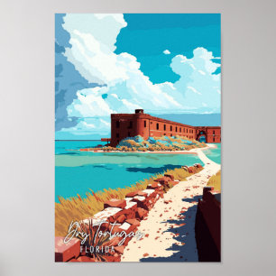 Póster Ilustracion de viaje vintage Dry Tortugas Florida