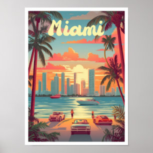 Póster Ilustracion de viajes Art Vintage de Miami Florida