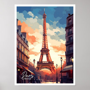 Póster Ilustracion de viajes Art Vintage de París Francia