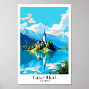Póster Ilustracion de viajes Art Vintage del Lake Bled Es