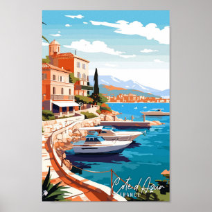 Póster Ilustracion de viajes artístico Cote d Azur