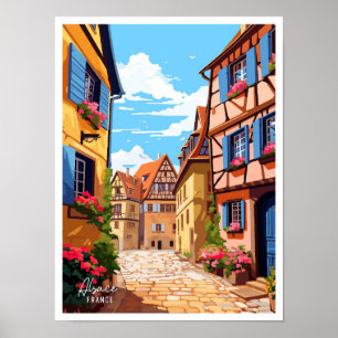 Póster Ilustracion de viajes artístico de Alsace France