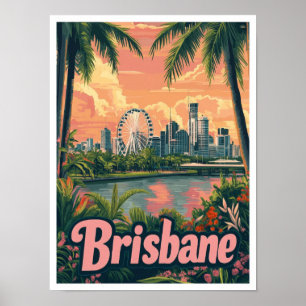 Póster Ilustracion de viajes artístico de Brisbane Austra