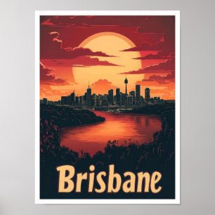 Póster Ilustracion de viajes artístico de Brisbane Austra