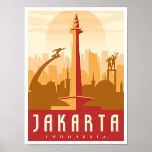 Póster Ilustracion de viajes artístico indonesio