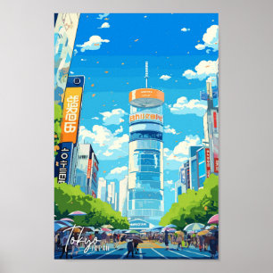 Póster Ilustracion de viajes artístico japonés de Tokio