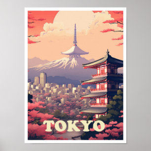 Póster Ilustracion de viajes artístico japonés de Tokio
