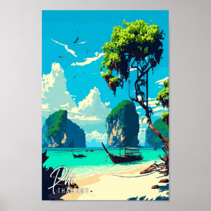 Póster Ilustracion de viajes artístico Phi Thailand Art V
