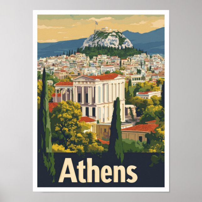 Póster Ilustracion de viajes artístico vintage de Atenas  (Frente)