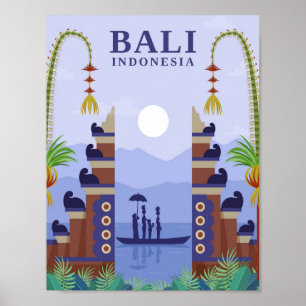 Póster Ilustracion de viajes artísticos de Bali Indonesia