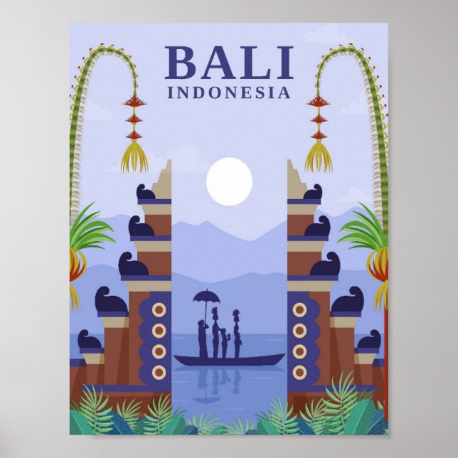 Póster Ilustracion de viajes artísticos de Bali Indonesia (Frente)