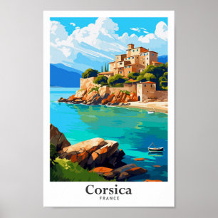 Póster Ilustracion de viajes artísticos de Córcega France