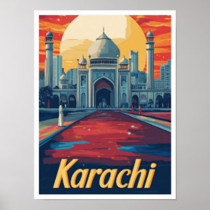 Póster Ilustracion de viajes artísticos de Karachi en Pak