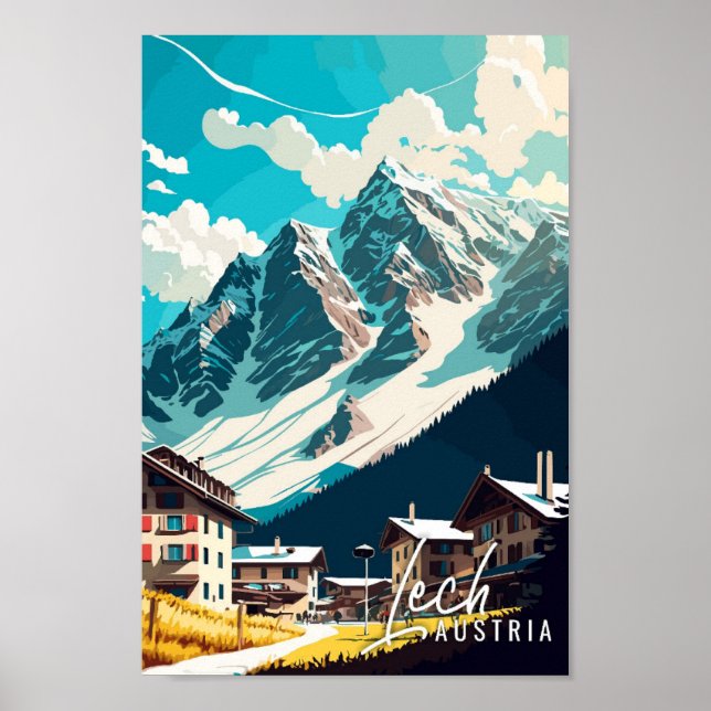 Póster Ilustracion de viajes artísticos de Lech Austria (Frente)