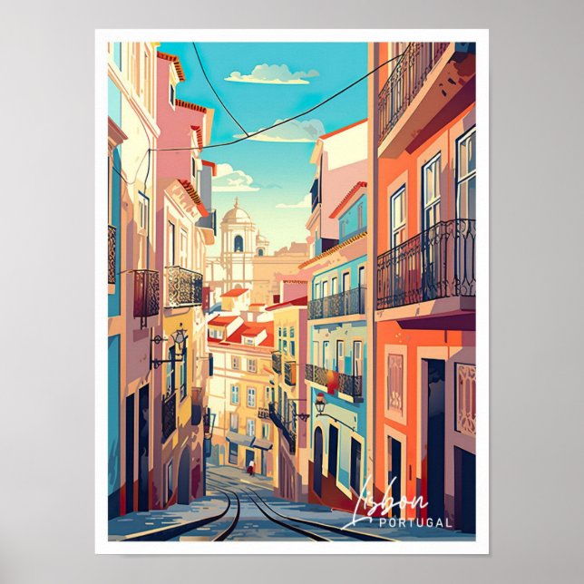 Póster Ilustracion de viajes artísticos de Lisboa Portuga (Frente)