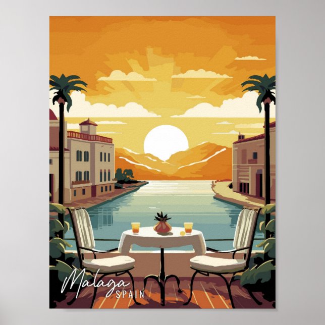 Póster Ilustracion de viajes artísticos de Málaga España (Frente)