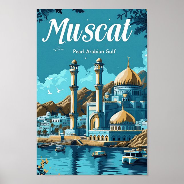 Póster Ilustracion de viajes artísticos de Mascate Oman (Frente)