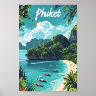 Póster Ilustracion de viajes artísticos de Phuket Thailan
