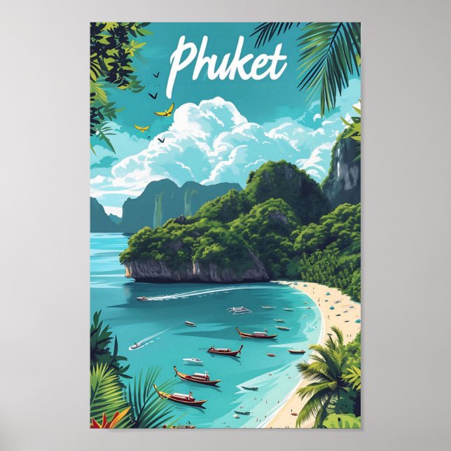 Póster Ilustracion de viajes artísticos de Phuket Thailan (Frente)