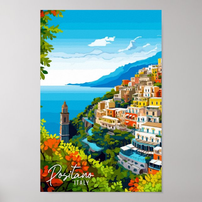 Póster Ilustracion de viajes artísticos de Positano Itali (Frente)