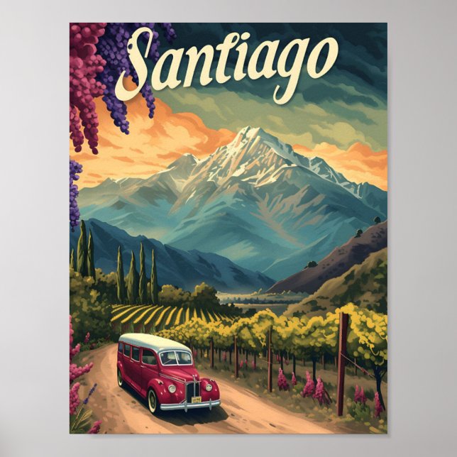 Póster Ilustracion de viajes artísticos de Santiago de Ch (Frente)