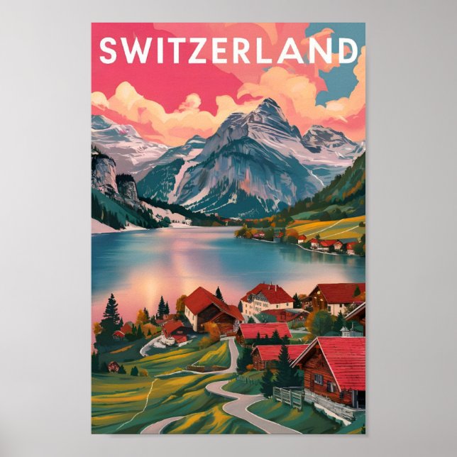 Póster Ilustracion de viajes artísticos de Suiza (Frente)