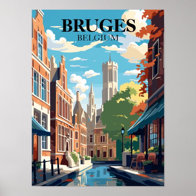 Póster Ilustracion de viajes Bruges Belgium (Frente)