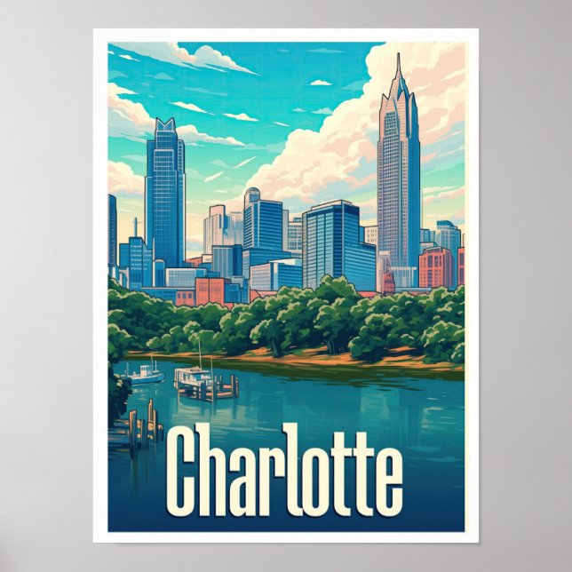 Póster Ilustracion de viajes Charlotte Art Vintage (Frente)