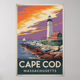 Póster Ilustracion de viajes de Cape Cod Massachusetts