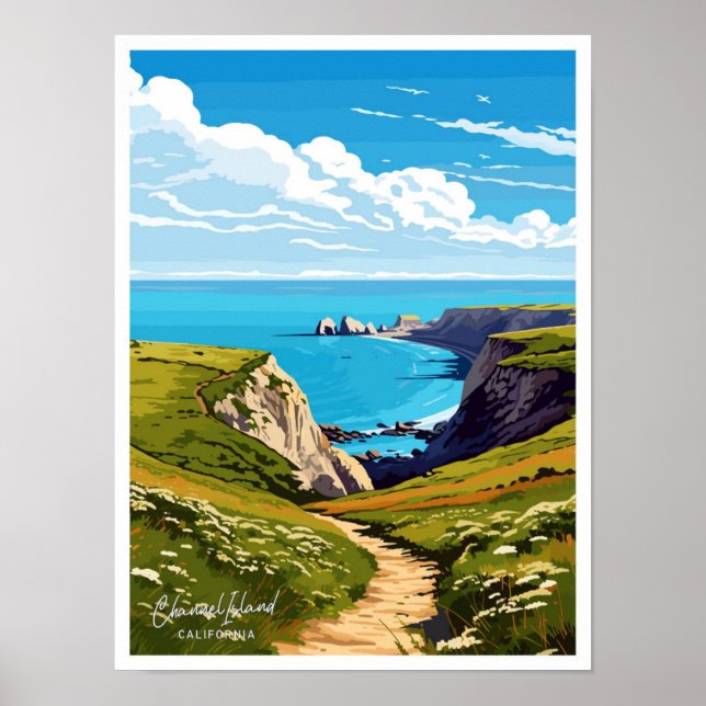 Póster Ilustracion de viajes de Channel Islands Californi (Frente)