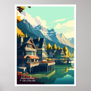 Póster Ilustracion de viajes de época de la Suiza de Inte