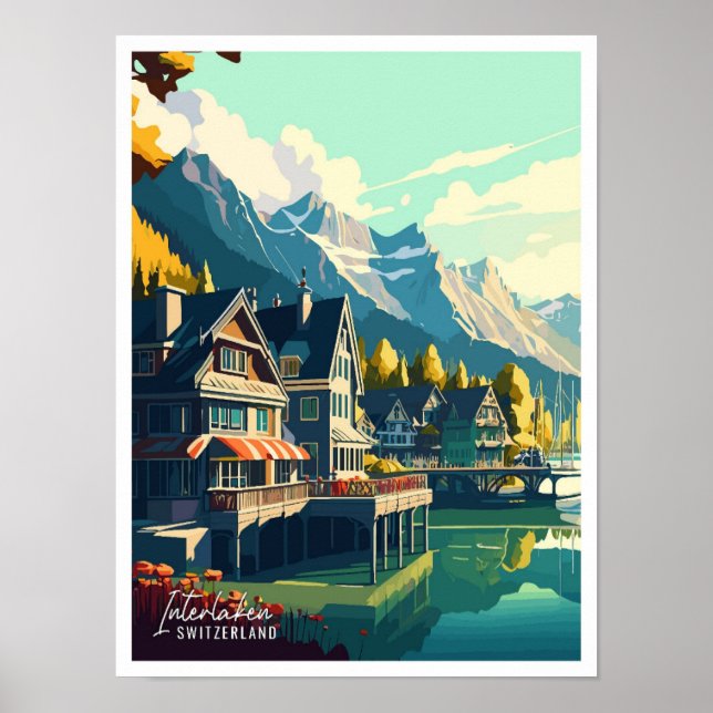 Póster Ilustracion de viajes de época de la Suiza de Inte (Frente)