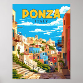 Póster Ilustracion de viajes de época de Ponza Italia