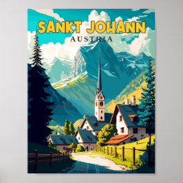 Póster Ilustracion de viajes de época Sankt Johann Austri
