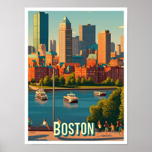 Póster Ilustracion de viajes de Estados Unidos en Boston
