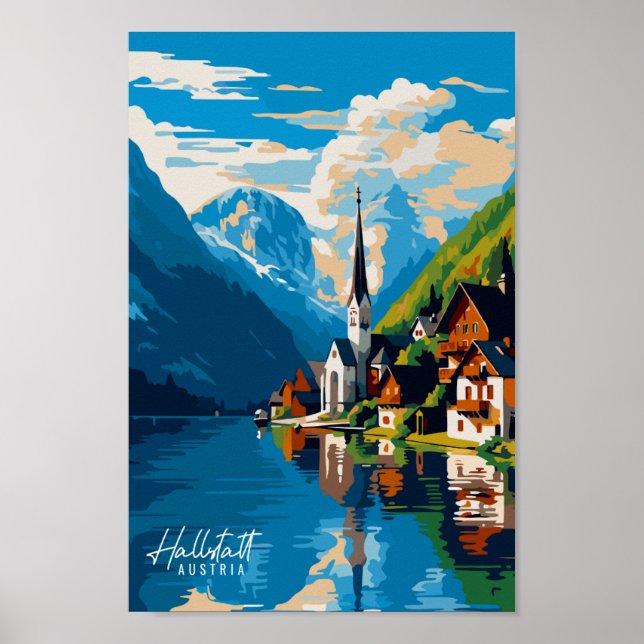 Póster Ilustracion de viajes de Hallstatt Austria (Frente)