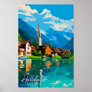 Póster Ilustracion de viajes de Hallstatt Austria