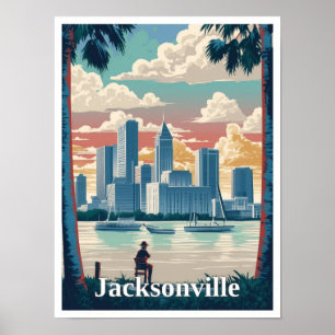Póster Ilustracion de viajes de Jacksonville Florida Vint
