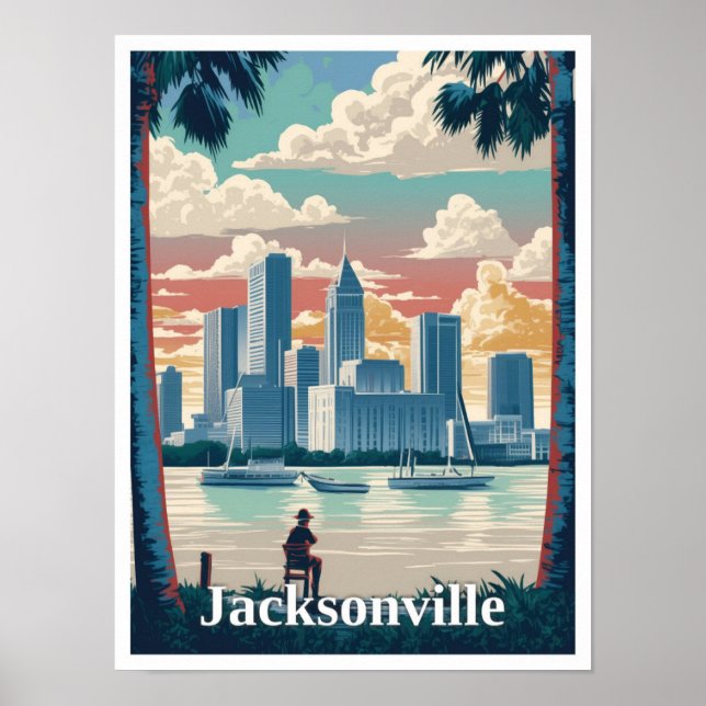 Póster Ilustracion de viajes de Jacksonville Florida Vint (Frente)