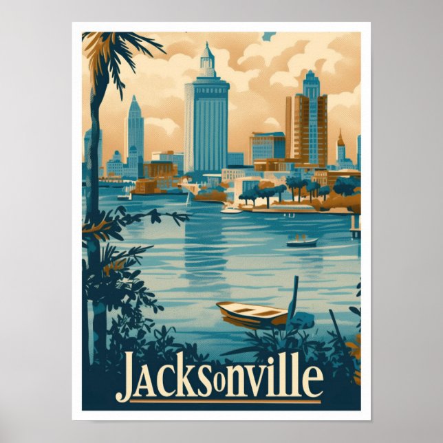 Póster Ilustracion de viajes de Jacksonville Florida Vint (Frente)