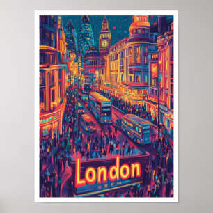 Póster Ilustracion de Viajes de la Noche Londres Inglater