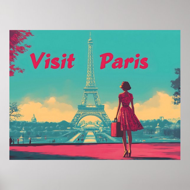 Póster Ilustracion de viajes de la Torre Eiffel Retro de  (Frente)