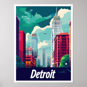 Póster Ilustracion de Viajes de la Viña de Detroit Michig