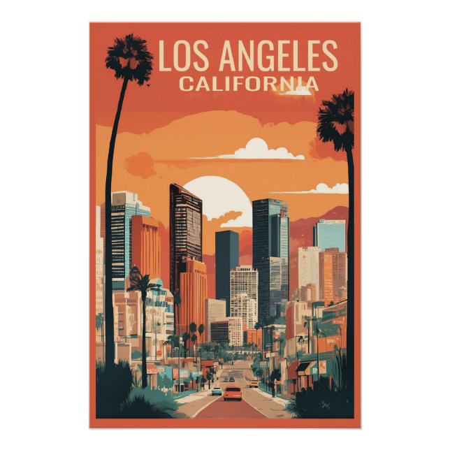 Póster Ilustracion de viajes de Los Ángeles, (Anverso)