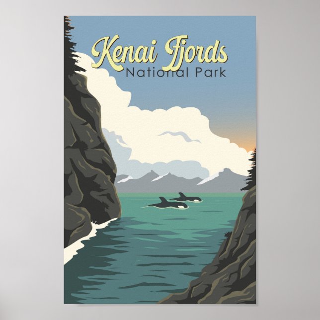 Póster Ilustracion de viajes de los fiordos de Kenia (Frente)